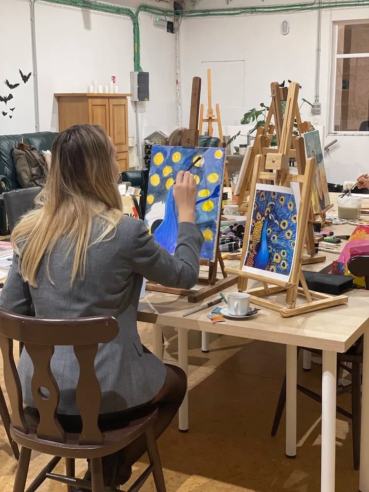 Students working on art projects
